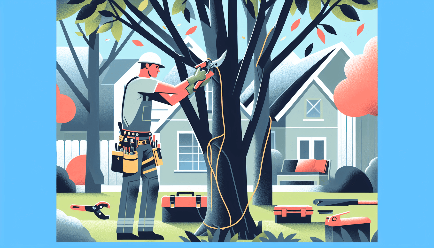 Professional arborist trimming a healthy backyard tree